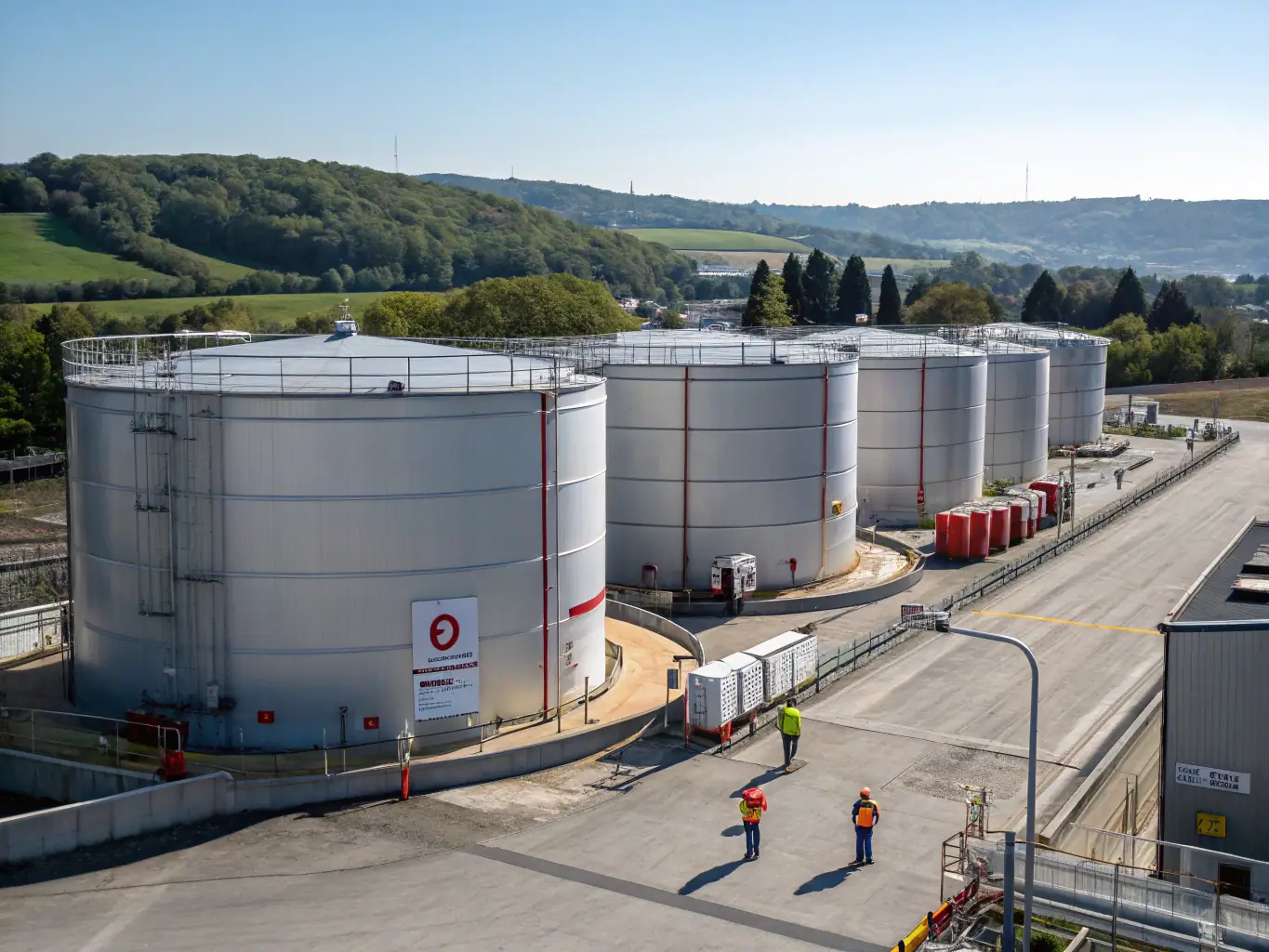 An oil and gas storage facility with safety protocols in place, demonstrating Delibrex's commitment to handling hazardous materials.